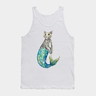 Grey Mermaid Cat Tank Top